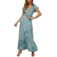 thumbnail image 1 of KOMOO Women Floral Boho Dress High Split Tie-Waist Beach Long Dress Plus Size, 1 of 3