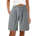 thumbnail image 2 of Stephy Linen Shorts for Women Summer High Waisted Button Fly Shorts Baggy Business Casual Work Shorts with Pockets Features:, Gray, S, 2 of 5