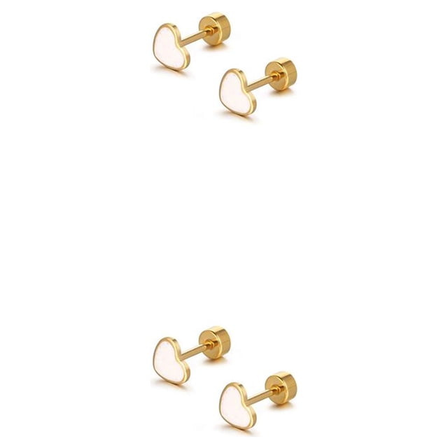 Qarigey 2 uds mujeres tornillo Multicolor Mini exquisito corazón temperamento moda acero pendientes oreja aros joyería Blanco 2piezas
