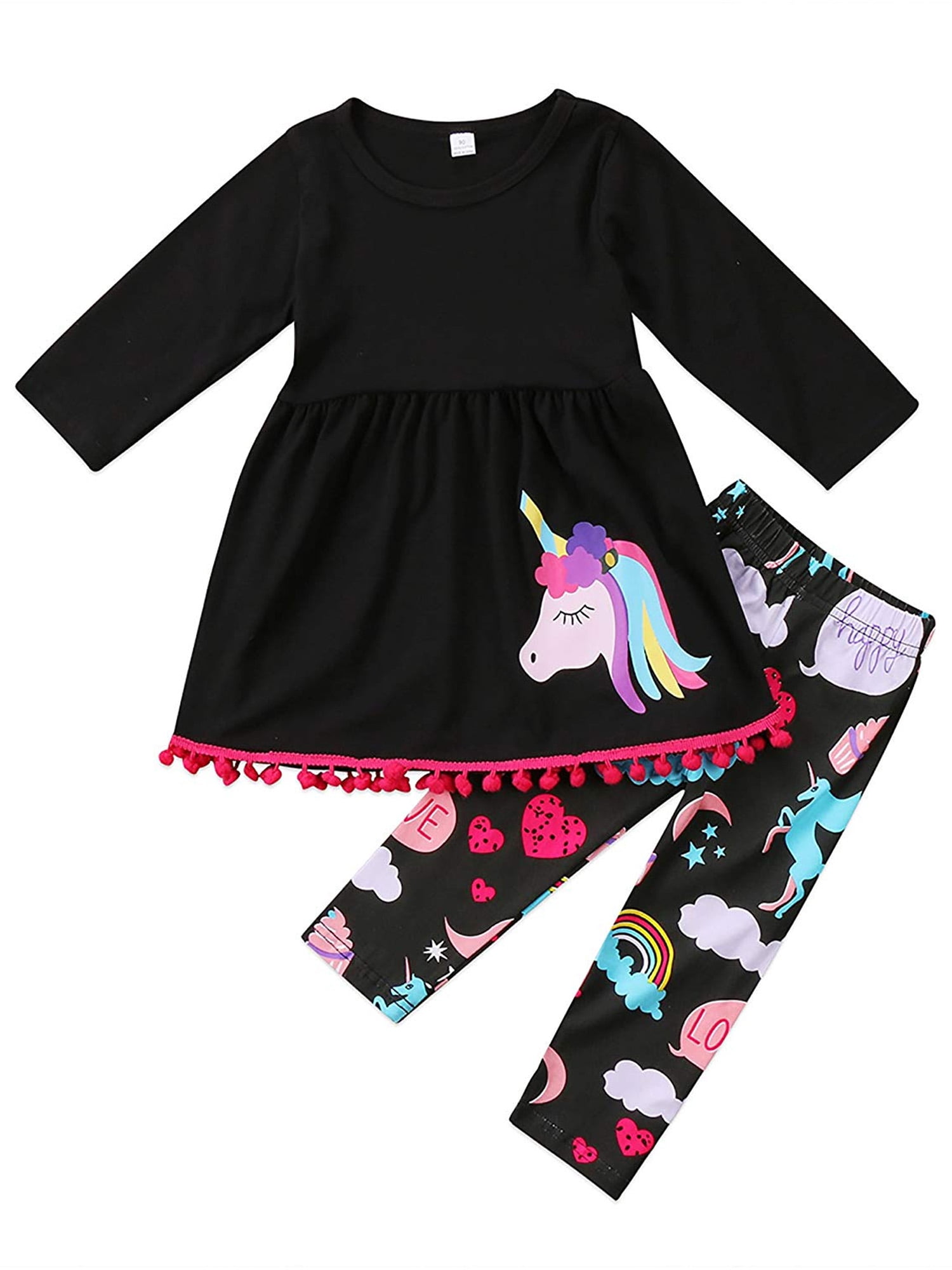 wybzd Kids Baby Girls Unicorn Top Dress+Long Pants Leggings Clothes