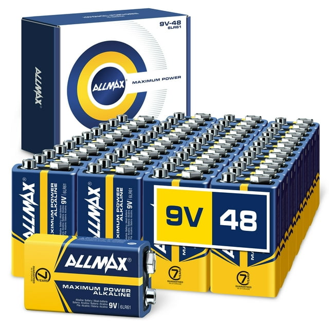 Allmax Piles Alcalines 9 V Puissance Maximale (48 Unités) – Ultra Longue Durée, Conception Étanche, Durée de Conservation de 7 Ans, Performance Maximale (9 Volts)