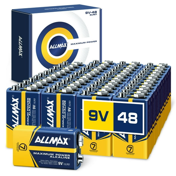 Allmax Piles Alcalines 9V Puissance Maximale (48 Unités) Ultra Longue Durée, Design Étanche, Durée de Conservation de 7 Ans, Performance Maximale (9 Volts)
