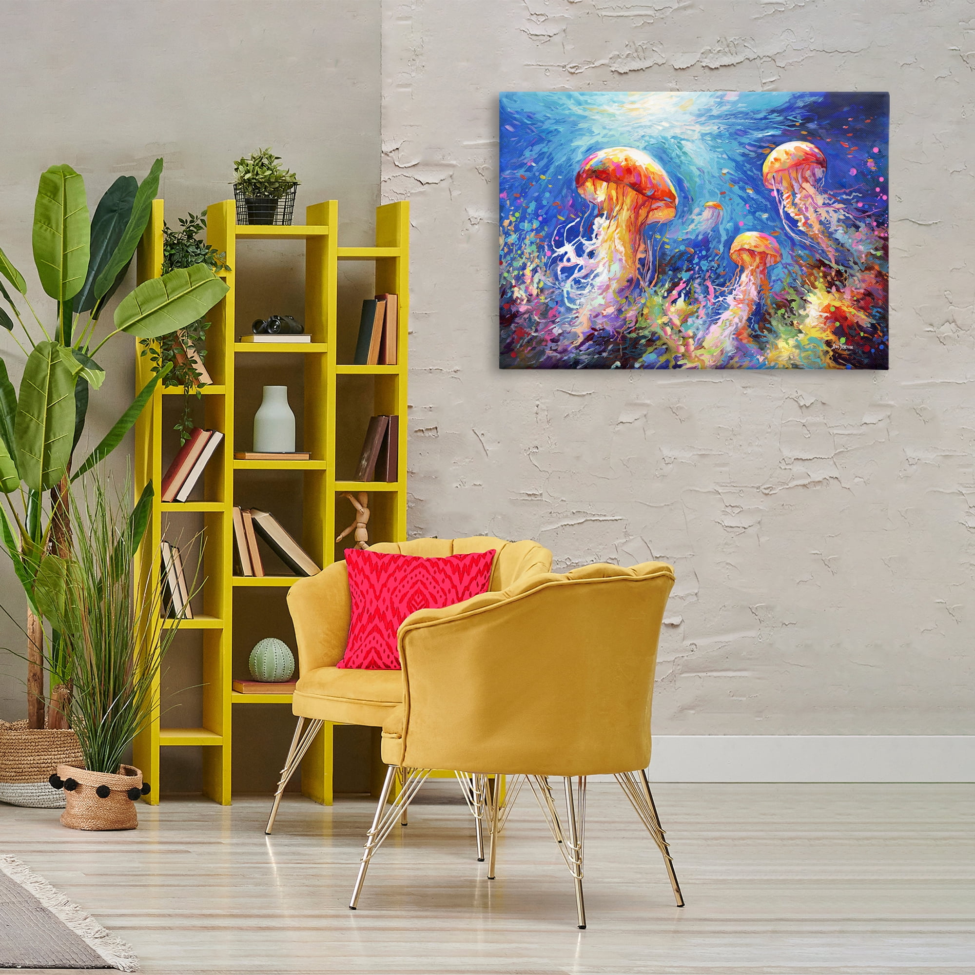 Stupell Industries Jellyfish Serenade Underwater Animals & Insects Painting Gallery Wrapped Canvas Art Print Wall Art, 36 x 24
