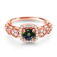 thumbnail image 2 of Gem Stone King 18K Rose Gold Plated Silver Green Mystic Topaz and White Moissanite Engagement Ring for Women (1.38 Cttw, Round 6MM, Gemstone Birthstone, Size 7), 2 of 3