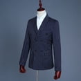 thumbnail image 4 of Traje de hombre para escenario, traje de estudio, traje temático, presentador de espectáculos, chaleco de rayas blancas y azul marino, conjunto de tres piezas, 4 of 5