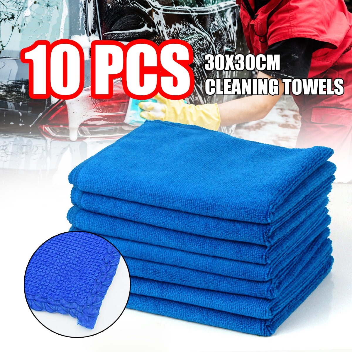 10X Absorbent Microfiber Towel Car Home Kitchen Washing Clean Wash Cloth Blue 