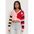 thumbnail image 2 of Womens Daisy Color Block Patch Cropped Button Front Cardigan, 2 of 5