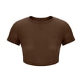 thumbnail image 4 of Pisexur Hauts pour Femmes, Hauts pour Femmes Mode Tendance Femmes Col Rond Manches Courtes Couleur Unie Chemise Décontractée Courte Blouses d'Été Café, m, 4 of 6