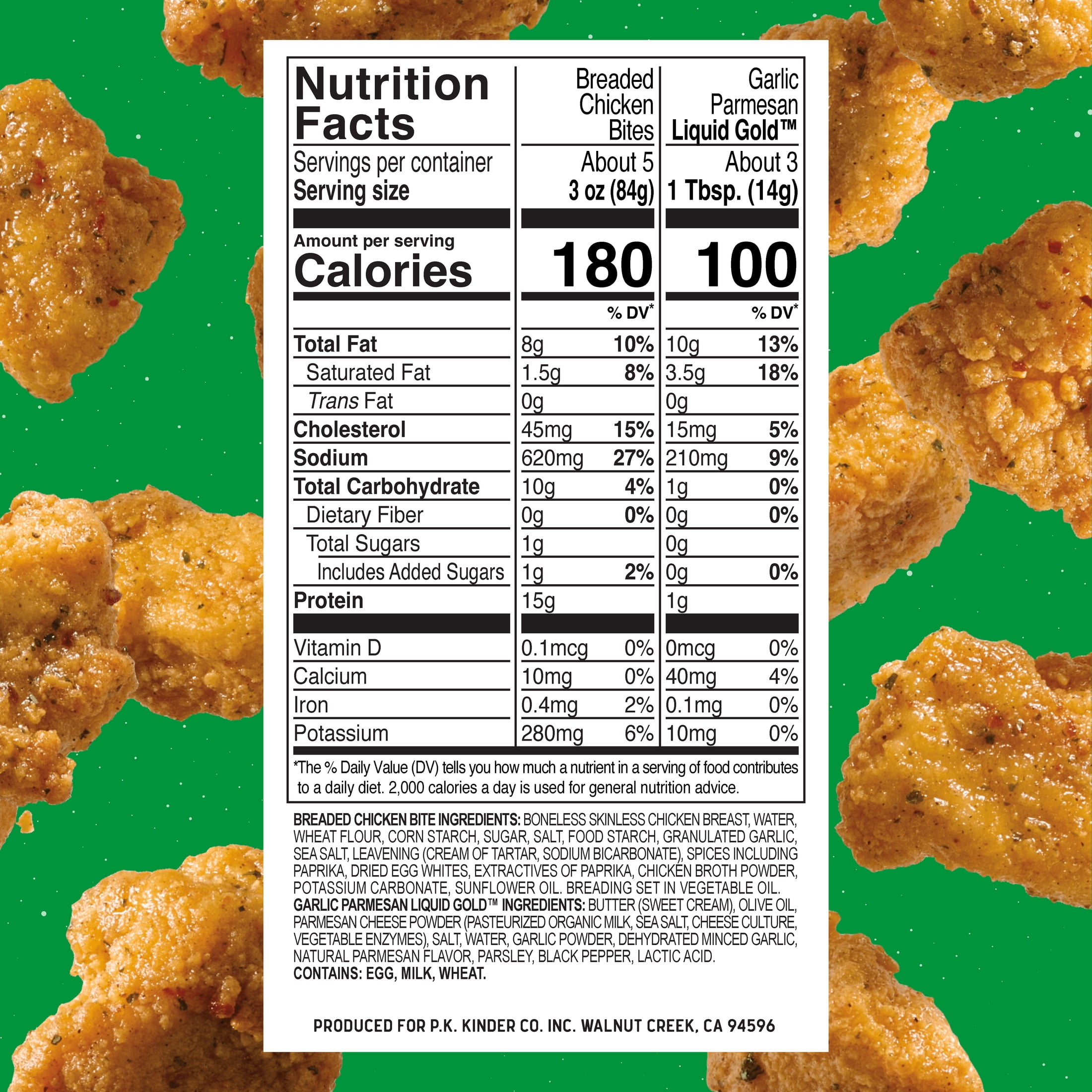 Kinder's Restaurant-Style Breaded Garlic Parmesan Boneless Chicken Bites, 17.5 oz (Frozen)