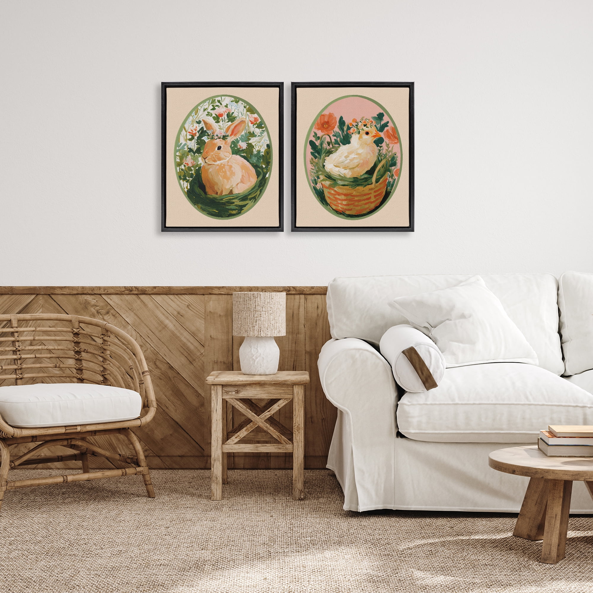 Stupell Industries Bloom Nest Animals 2 Piece Black Framed Floater Canvas Set, design by Yen