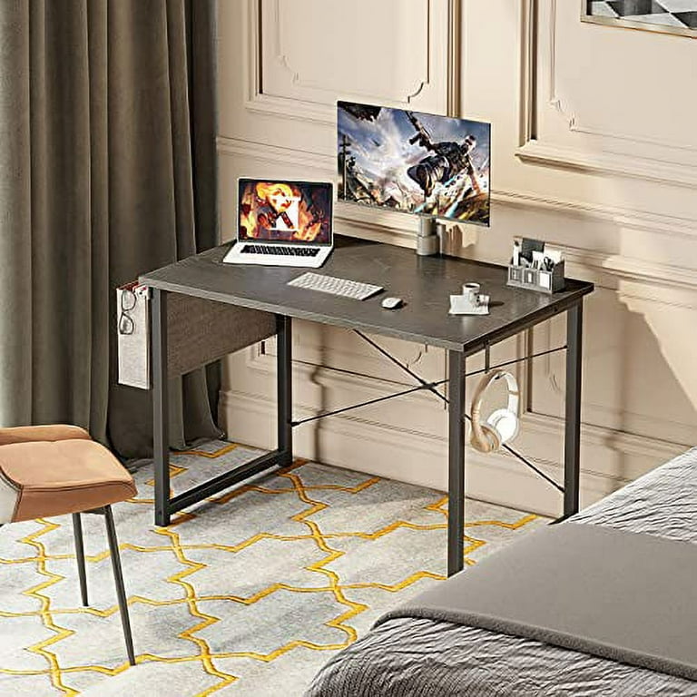 Computer Writing Desk 40 inch, Sturdy Home Office Table, Work Desk with a  Storage Bag and Headphone Hook, Espresso Gray