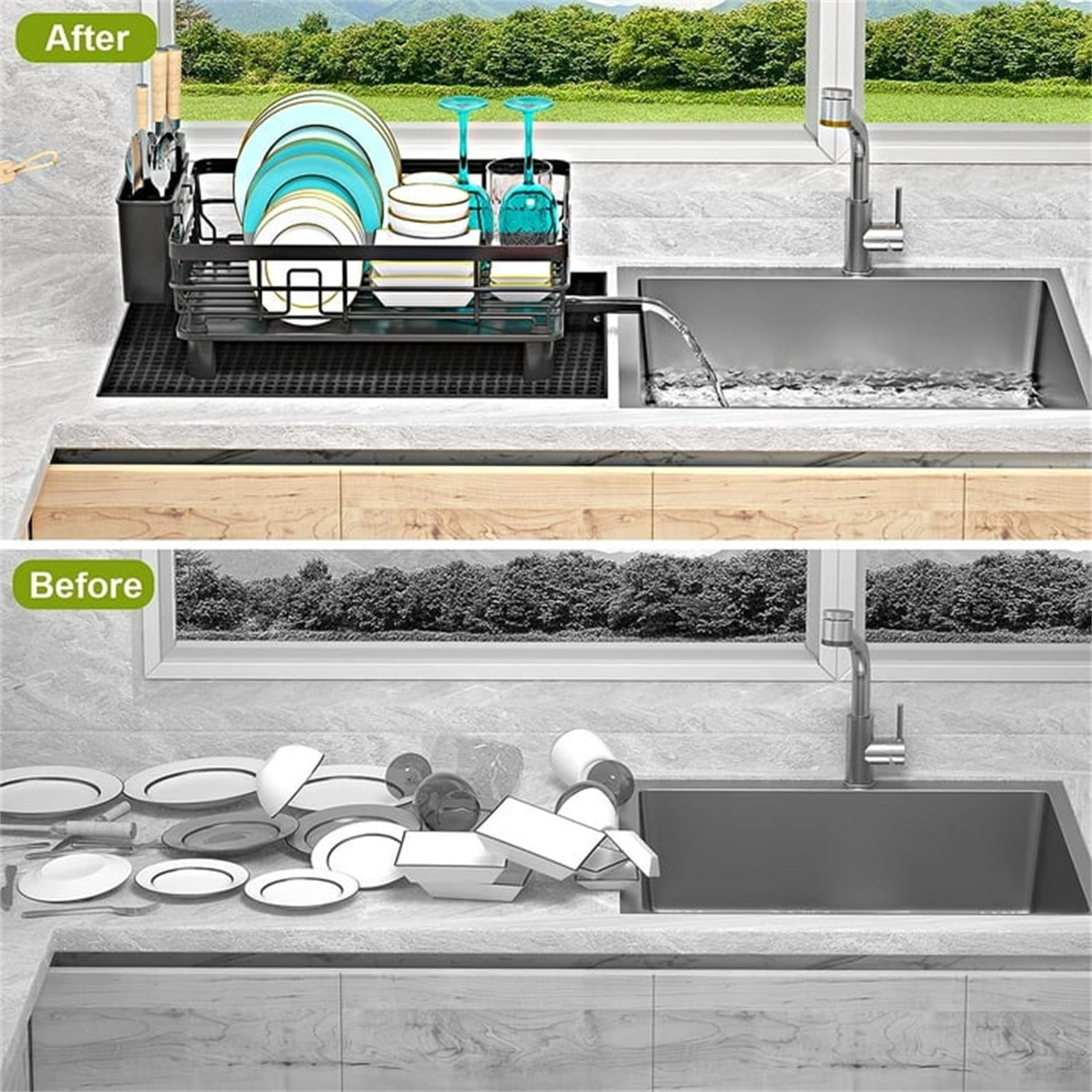MOQIN Dish Drying Rack -Stainless Steel Dish Rack with Drainboard,Space-Saving Dish Rack,Dish Racks for Kitchen Counter, Stainless Steel Kitchen Drying Rack with a Cutlery Holder,13''W x 17''L