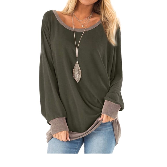 Femmes Couleur Bloc Patchwork Col Rond Manches Longues Pull-Shirt