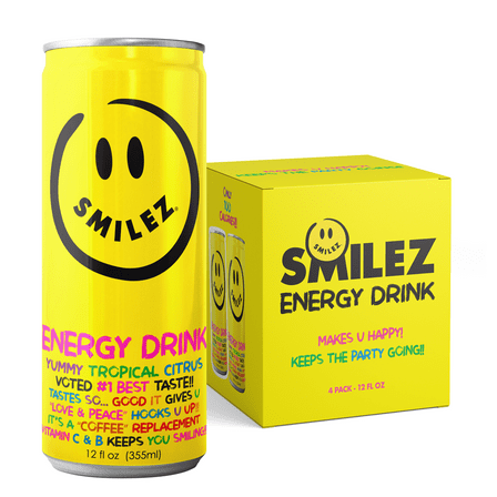 Smilez Energy Drink, Tropical Citrus, 12 Fl Oz Cans, (Pack of 4)