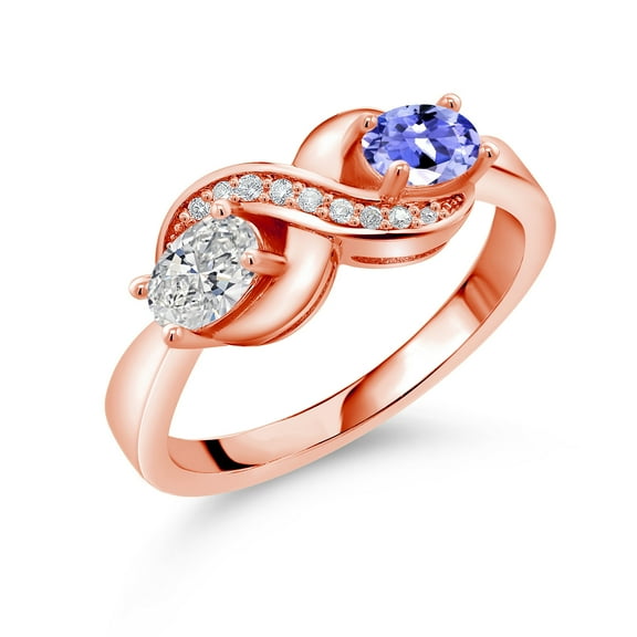 18K Rose Gold Plated Silver Lab Grown Diamond and Blue Tanzanite and White Created Sapphire Infinity Promise Ring for Women | 0.94 Cttw | Oval 6X4MM | Gemstone April Birthstone | Size 5