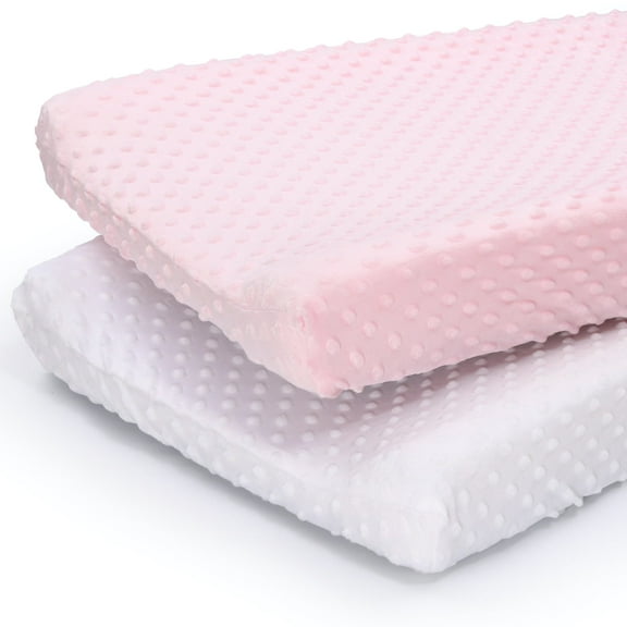 The Peanutshell Changing Pad Cover for Baby Girls, 2 Pack Set, Minky Dot, Pink and White