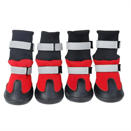 GASTROPOD 4Pcs Dog Shoes Waterproof PU Leather Dog Boots & Paw Protectors Reflective Magic Strap Anti-Slip Dog Boots for Winter 8.3x8.9cm Red