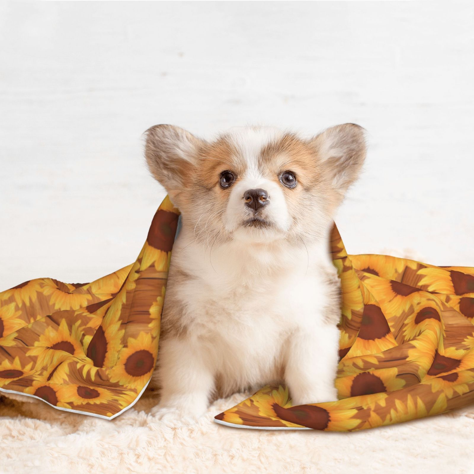 Naloa Brown Wood Grain Sunflower A Dog Blanket, 3 Sizes Cat Blanket for Indoor Cats Large Medium Small Dog Gifts-Large