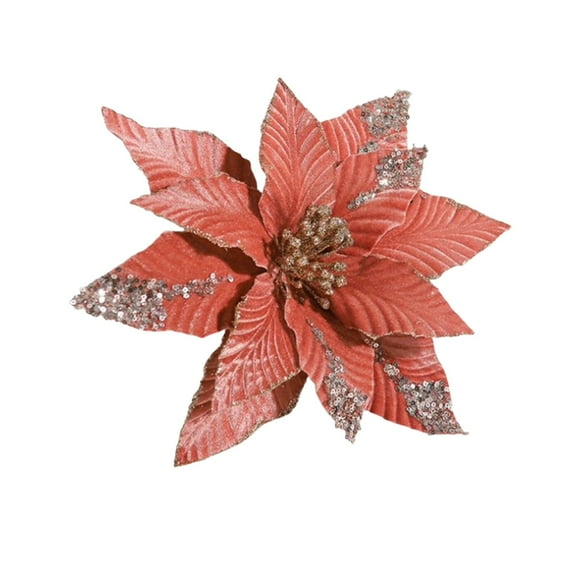 Glitter Poinsettias Artificial Christmas Flowers Large Xmas Tree Ornaments for Wreath New Year Party Wedding Decorations,Red