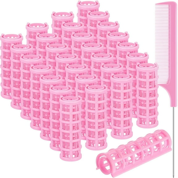 NOGIS 28 Pcs Self Grip Small Hair Rollers Set, 0.6in Plastic Plastic Hair Rollers No Heat Roller Hair Curlers with Comb for DIY Hair Styling and Salon Use (Random Color)