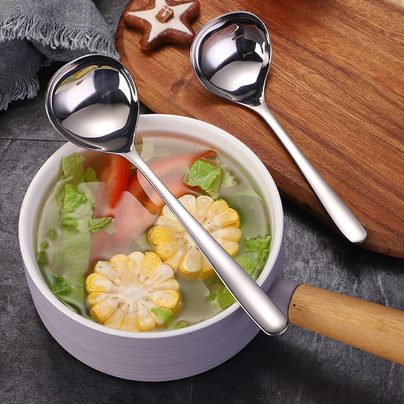 304 Stainless Steel Spoon Household Thickened Big Head Soup Buffet Small Hot Pot Spoon Spoon 7471