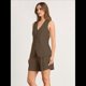 thumbnail image 5 of Conjunto de Traje Informal de Algodón y para Mujer, con Cuello Redondo, Sin Mangas, Ajustado, de Verano, para Trabajo, de Algodón y Pantalones Cortos Marrón L, 5 of 10