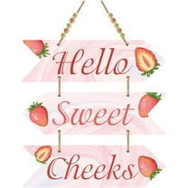 3 Pieces Wooden Hello Sweet Cheeks Sign Wood Arrow Hanging Plaque Wall Decor Farmhouse Rustic Kitchen with Hole for Home Dining Living Room(Pink Color) Pink