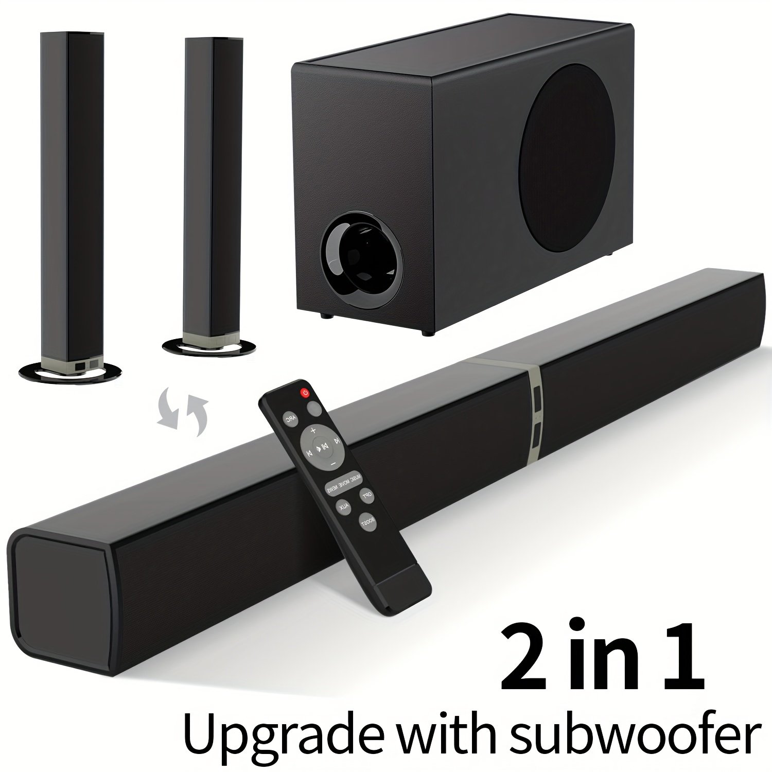 2-in-1 TV Sound Bar for Smart TV, Wireless Home Surround Audio Soundbar with Subwoofer, Multiple Connection Options, Infrared Remote Control