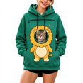 thumbnail image 3 of Unisex Pet Pouch Hoodie Long Sleeve Drawstring Oversized Sweatshirt with Pet Holding Pocket Cartoon Animal Print Pattern Hooded Pullover Warm Holiday Apparel for Pet Parents Green XXXL, 3 of 7
