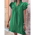 thumbnail image 4 of Women's Short Sleeve Tiered Mini Neck Sun Sundress Dress for Casual Beach Green L, 4 of 7