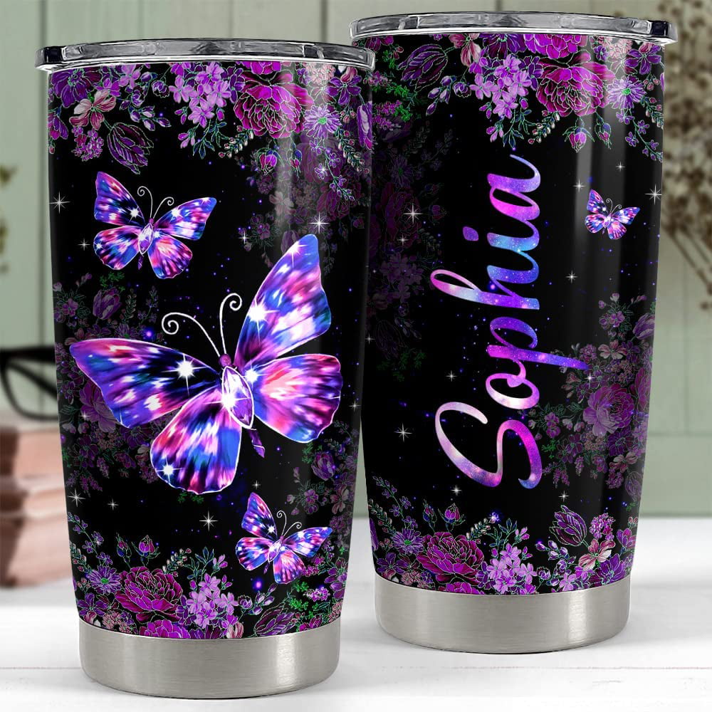 Personalized Butterlfy Tumbler Pink Glitter Jewelry Style 20oz 30oz Tumblers  with Lid Gift for Women Girl Daughter Sister Mom Valentine Birthday 
