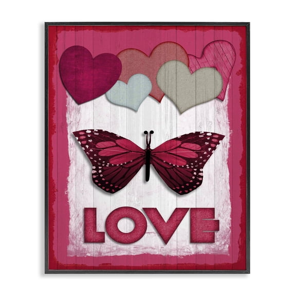 Stupell Industries Eclectic Butterfly Love Heart Pink Design Black Framed Giclee Art, 11 x 14, by Kim Allen