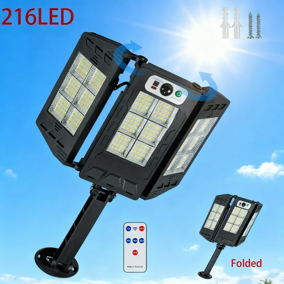 Solar Flood Lights Outdoor, 3 Heads Dusk to Dawn LED Dual Motion Sensor Lights, IP65 Waterproof Security Light with 3 Modes for Yard Street Barn
