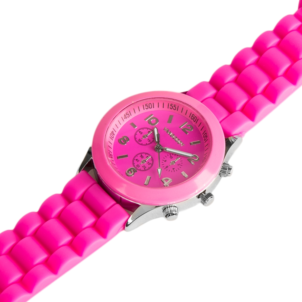 Unisex Analog Round Wrist Watch For Casual Wear With Adjustable Silicone Strap (Magenta)