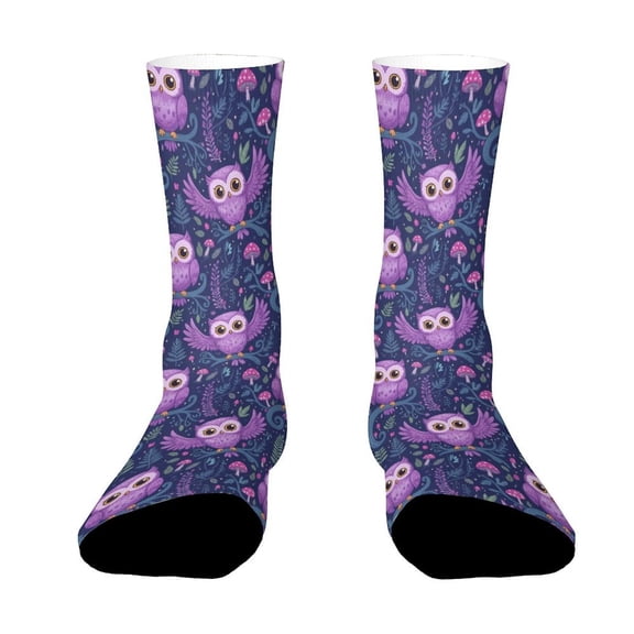 FabriLora Purple Owl Funny Novelty Crew Socks for Women Men Sports