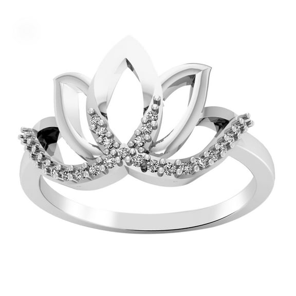 Lotus Flower Design Diamond Ring, Cluster Floral Diamond Engagement Wedding Ring, Open Style Ring, Pave Set Diamond Ring, 14K White Gold Plated, 1.5 Ct Simulated Diamond