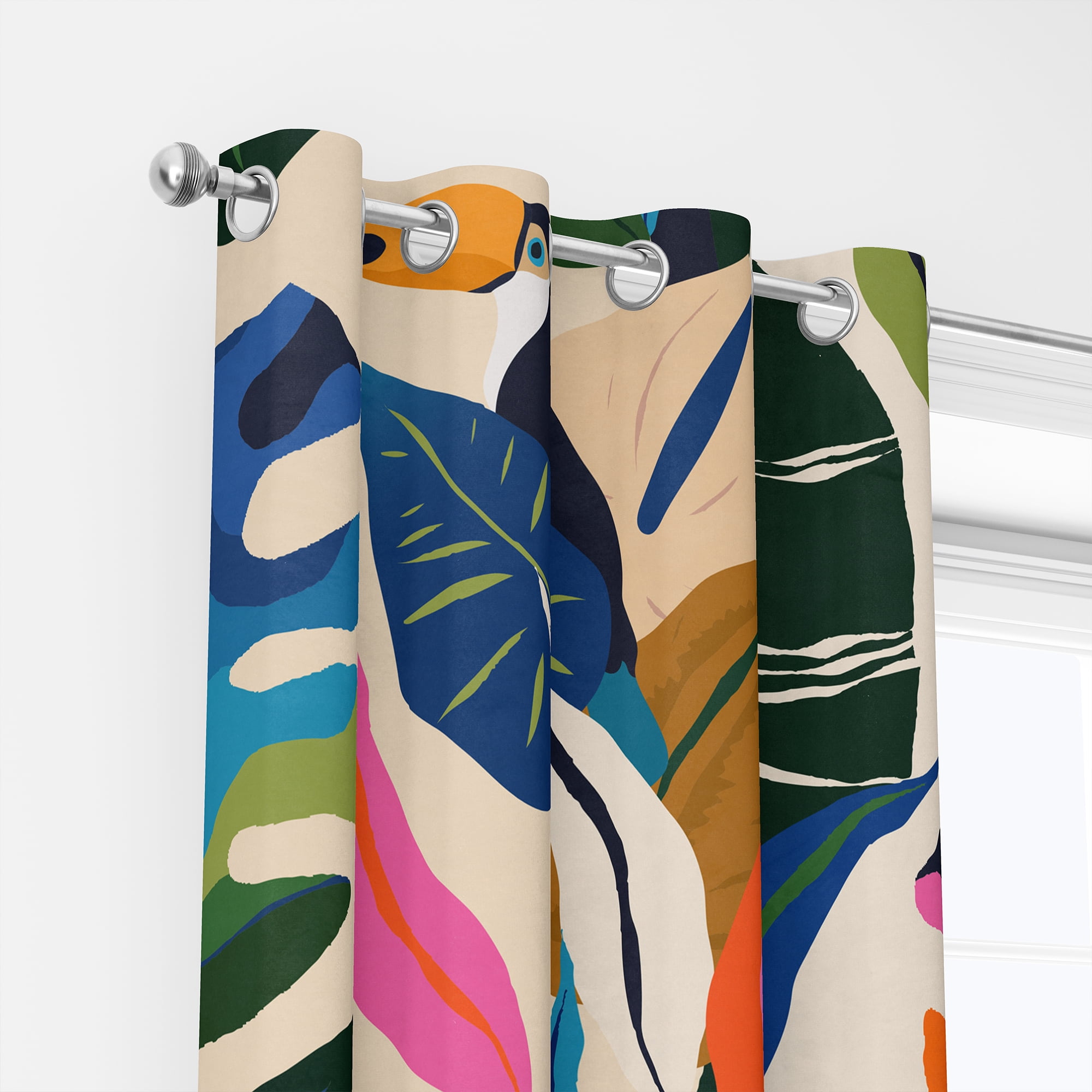 Aeyadis Colorful Tropical Abstract Blackout Curtains, Boho Leaf Birds Print Decor for Bedroom, Living Room, Grommet Window Drapes 2 Panel Set, 52"x84"