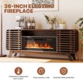 thumbnail image 6 of Sonegra Fireplace TV Stand with 36" Electric Fireplace, Mid Century Modern Entertainment Center with Led Lights for 80" TVs , Wood Media Console with Slatted Sliding Doors for Living Room, Brown, 6 of 8