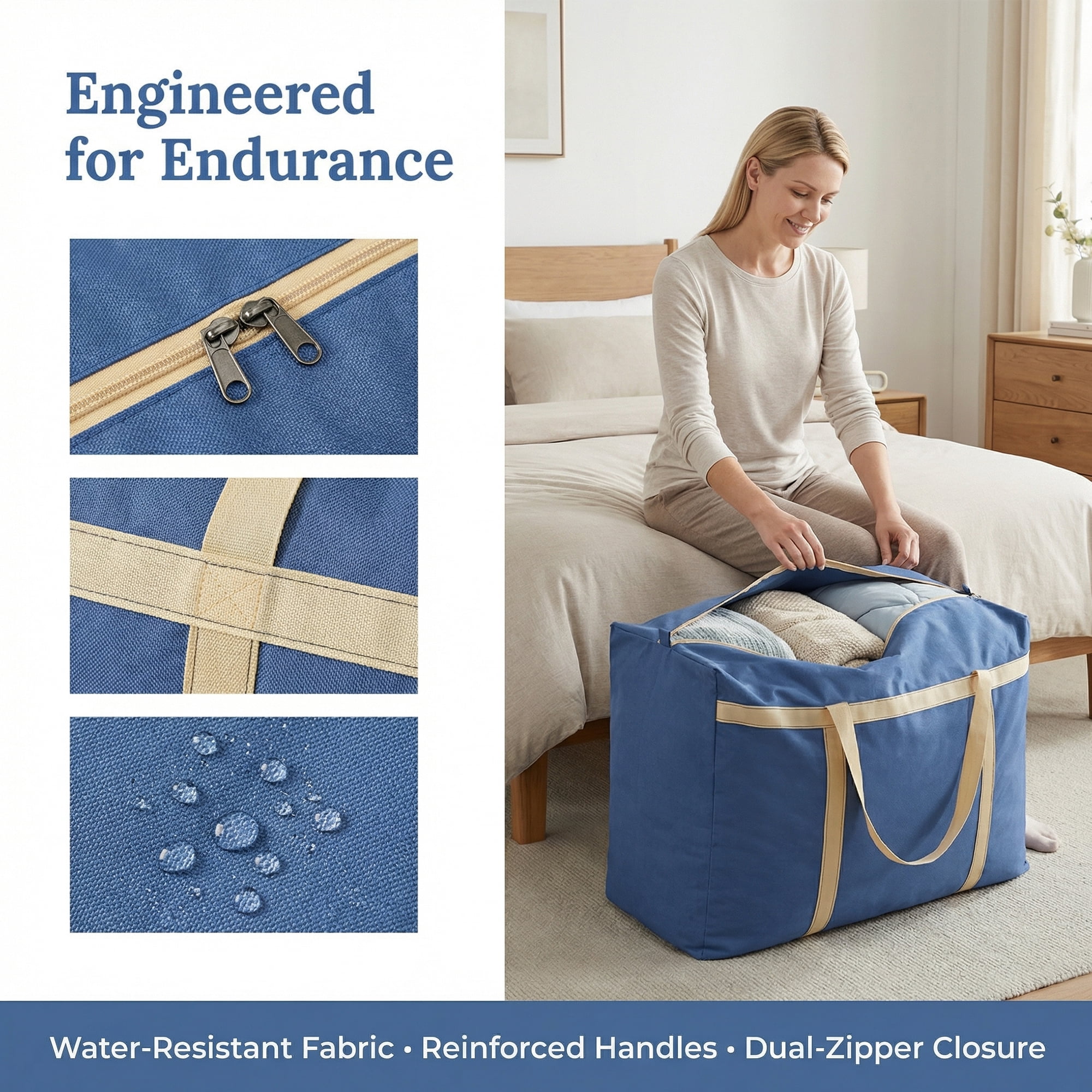 Unique Bargains Foldable Storage Bags for Organizing Clothing Blue 22.8"x9.8"x15.7"