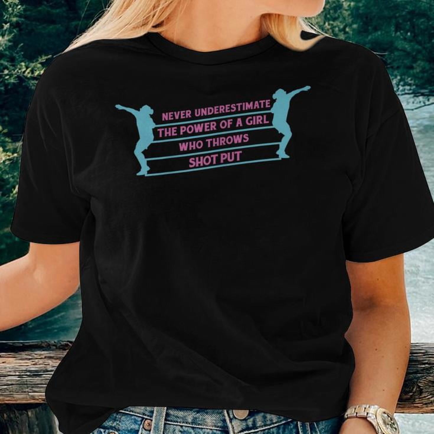Never Underestimate Power of a Girl Track and Field T-Shirt Women Adult Cotton Comfortable Sports Enthusiast Casual Tee, Size 5XL, Color Black