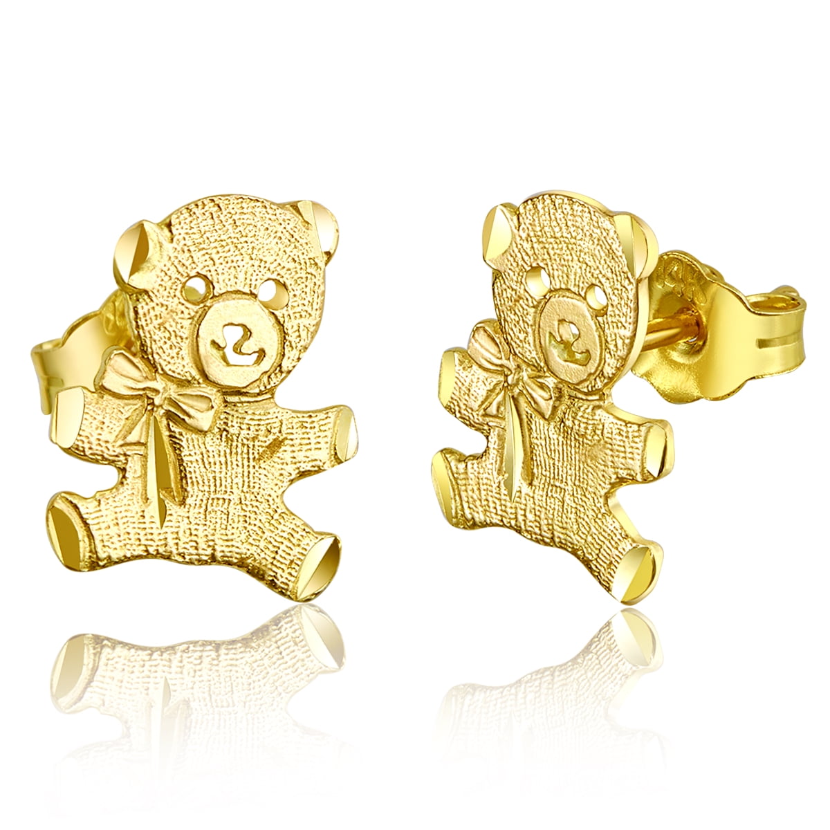 Wellingsale 14K Yellow Gold Polished Dancing Bear Stud Earrings With Screw Back