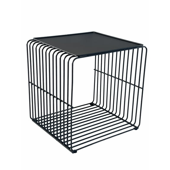 Benjara Reo 16" Side End Table- Waterfall Black Metal Wire Frame