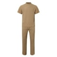 thumbnail image 4 of Fgnfyis Male Two Piece Solid Color Suit Button Down Short Sleeved Stand up Top and Oversized Trousers Combination Set Pants Sets Khaki XL, 4 of 9