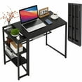 thumbnail image 1 of BeesClover 35 Inch Folding Desk Writing Computer Desk with Storage Shelf,Spaces Saving Writing Sturdy Table No Assembly Needed, Space-Saving Folding Computer Desk with Storage Shelf, 1 of 7