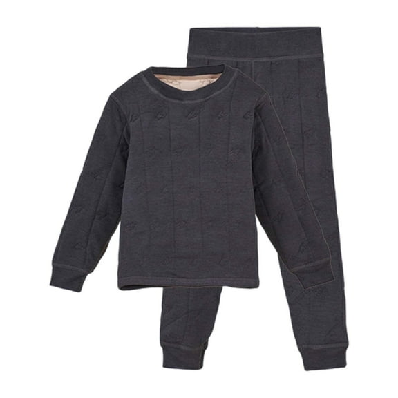 Huowey Girls Thermal Underwear Winter Outfits Wool Thick Lined Warm Long Sleeve Round Neck Pullover Top And Pants Comfy Loungewear Outwear Streetwear,Black,3-4 Years