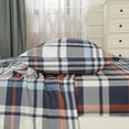 thumbnail image 4 of Chezmoi Collection 3-Piece Lodge Plaid Sheet Set Twin Size, Blue Orange White Herringbone Plaid Stripe Printed Brushed Microfiber Lightweight Breathable Deep Pocket Bed Sheets, 4 of 9