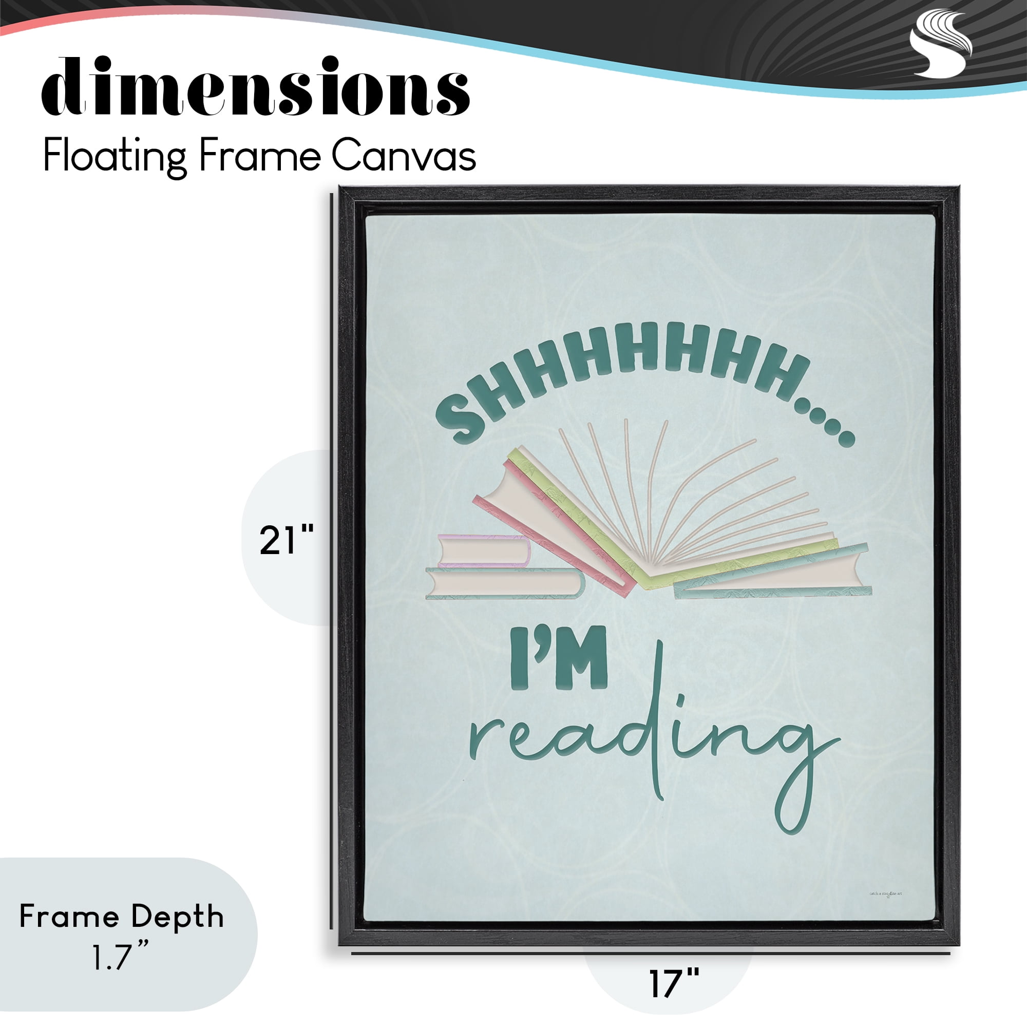 Stupell Industries Shhh I'm Reading Black Framed Floater Canvas Wall Art, design by Seven Trees Design