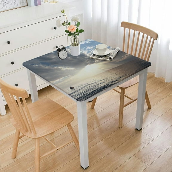 Wood Square fitted tablecloth, Wood panel style texture, Elastic edge, Water and oil resistant wipeable polyester fabric, Can wipe indoor/outdoor dining table cover, Fit for  square table