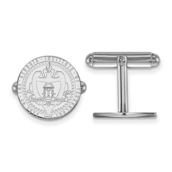 Sterling Silver Rhodium-plated LogoArt Georgia Institute of Technology Crest Cuff Links Q-SS058GT