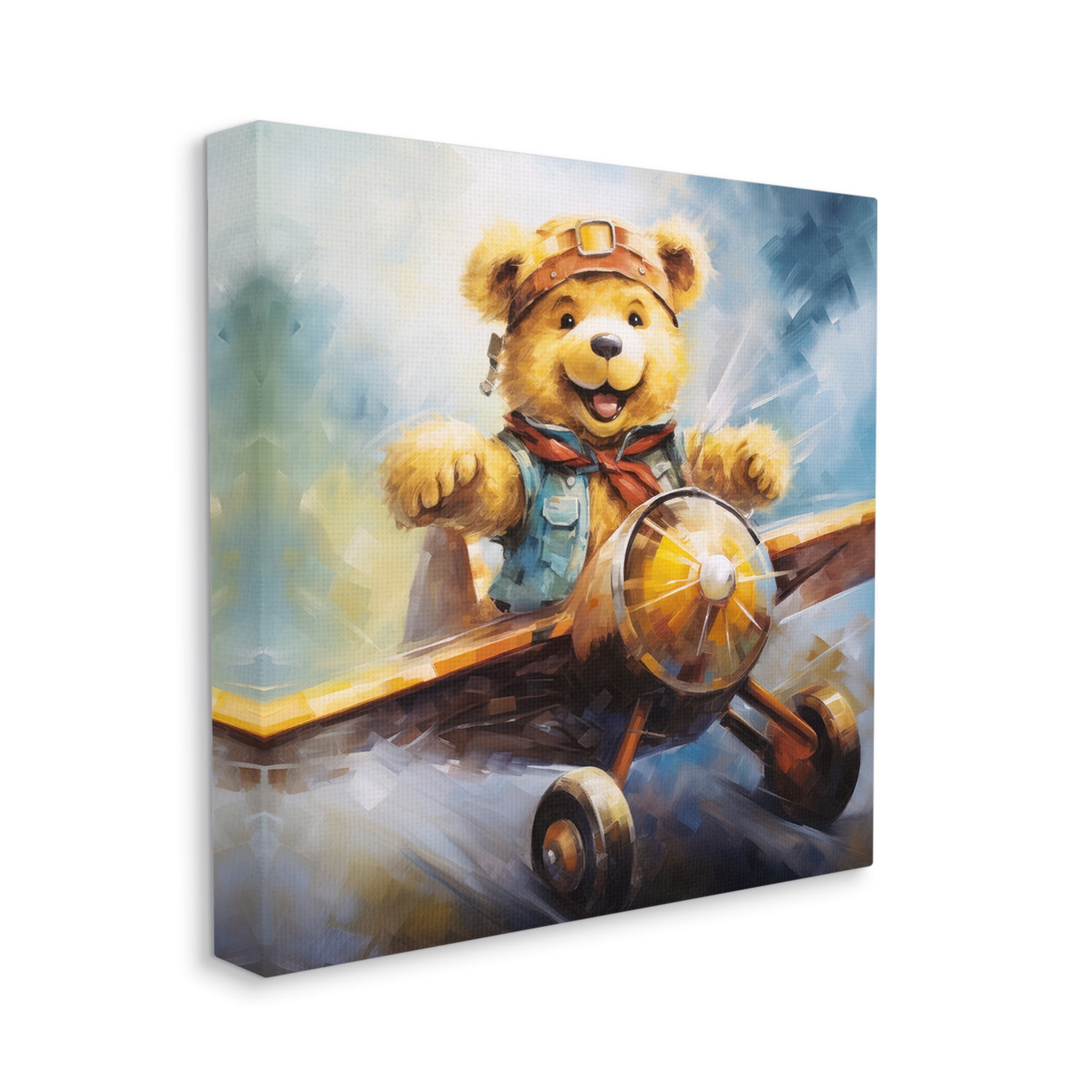 Stupell Industries Pilot Bear with Airplane Animals & Insects Painting Gallery Wrapped Canvas Art Print Wall Art, 24 x 24
